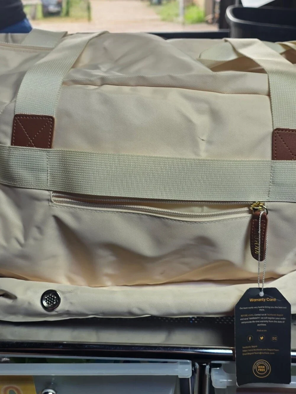 Classic Duffel Bag - Cream with Brown Accents